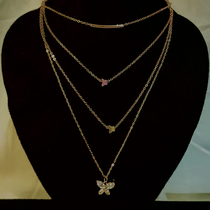 Layered necklaces with butterfly pendant 