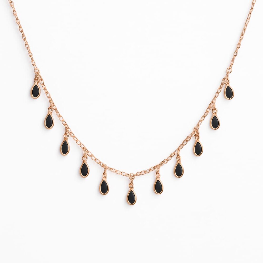 Crystal cascade black stone necklaces 